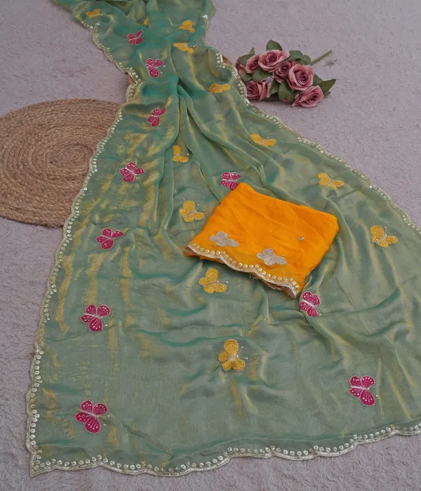 Mint_Green_Fandy_Chiffon_Satin_Premium_Saree_For_Women