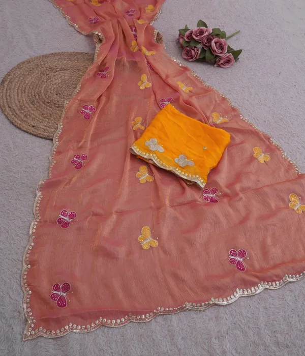 Peach_Fandy_Chiffon_Satin_Premium_Saree_For_Women