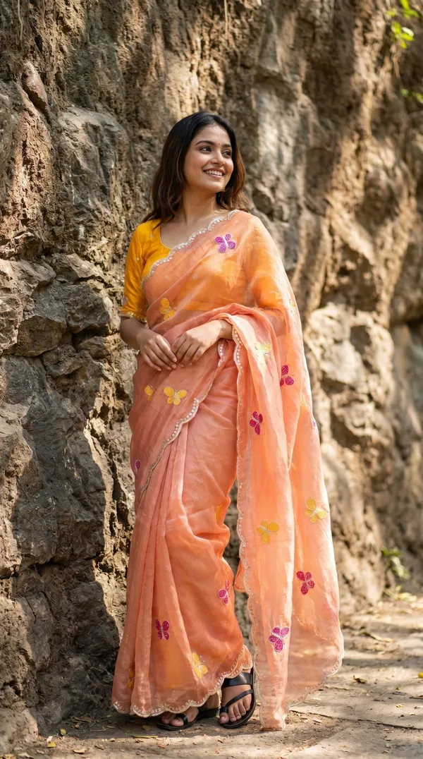 Peach_Fandy_Chiffon_Satin_Premium_Saree_For_Women