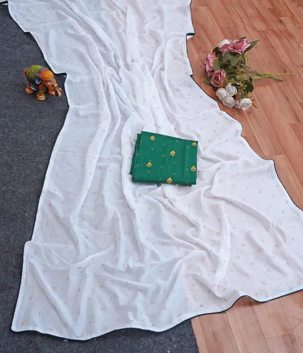 White_Green_Vichitra_And_Mono_Banglori_Premium_Saree_For_Women