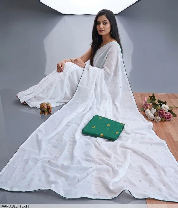 White_Green_Vichitra_And_Mono_Banglori_Premium_Saree_For_Women