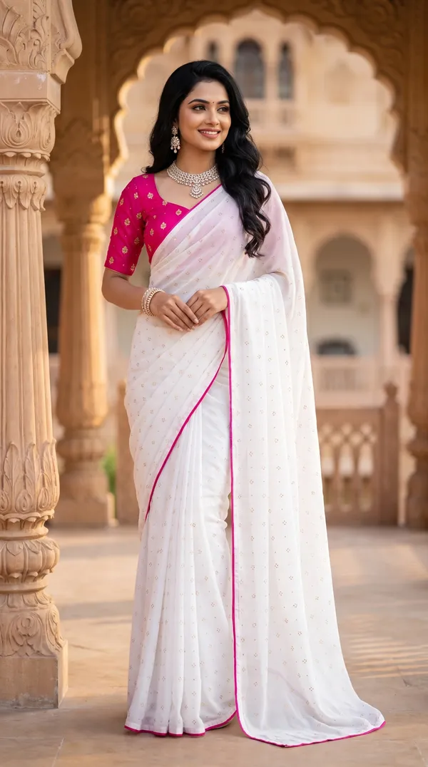 White_Pink_Vichitra_And_Mono_Banglori_Premium_Saree_For_Women