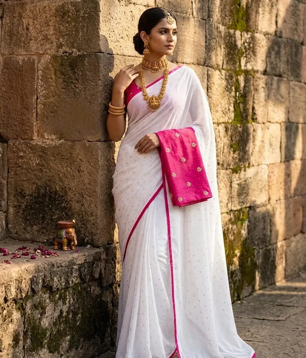 White_Pink_Vichitra_And_Mono_Banglori_Premium_Saree_For_Women