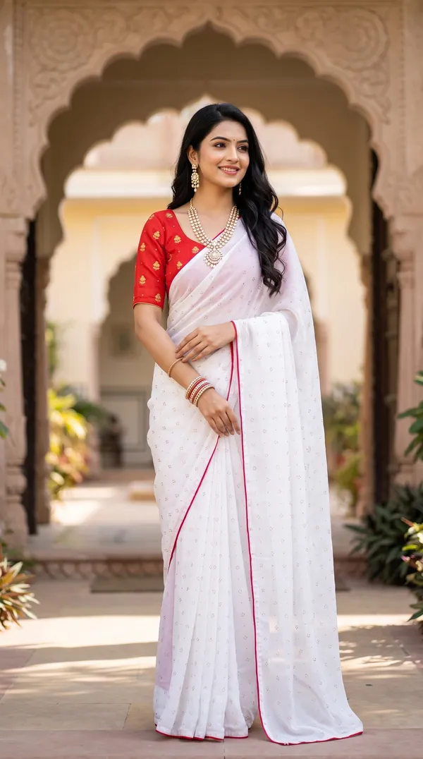 White_Red_Vichitra_And_Mono_Banglori_Premium_Saree_For_Women