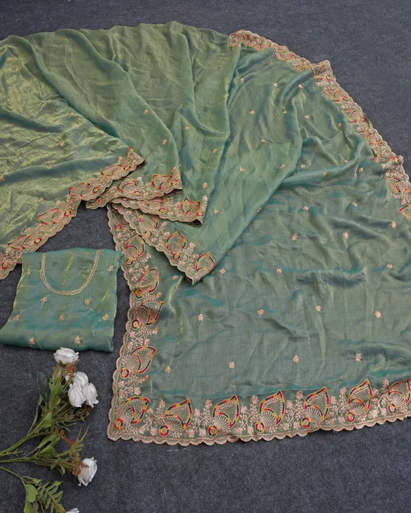 Mint_Green_Fandy_Chiffon_Satin_Premium_Saree_For_Women