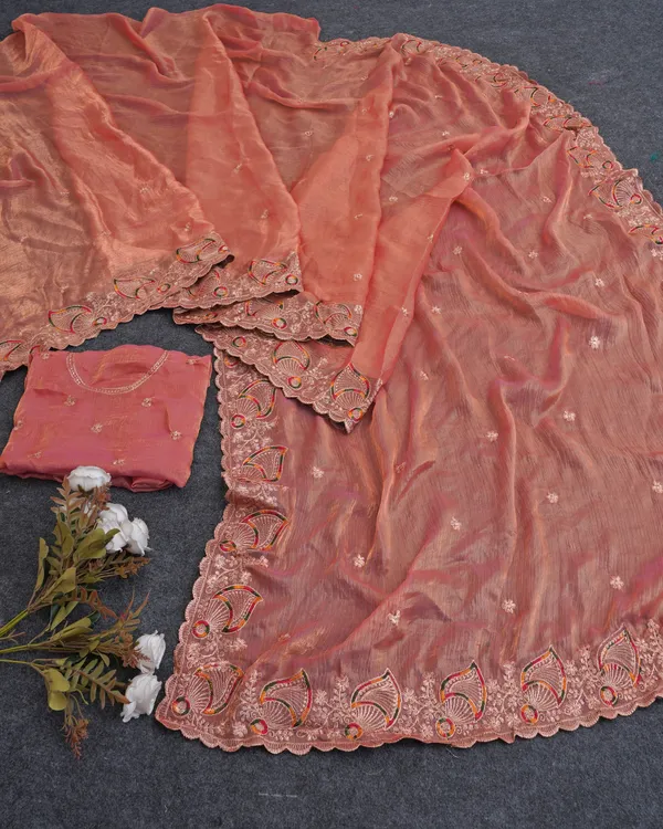 Peach_Fandy_Chiffon_Satin_Premium_Saree_For_Women