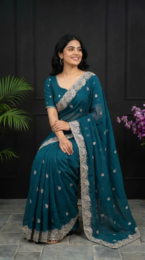 Teal_Blue_Cresh_Rangoli_Premium_Saree_For_Women
