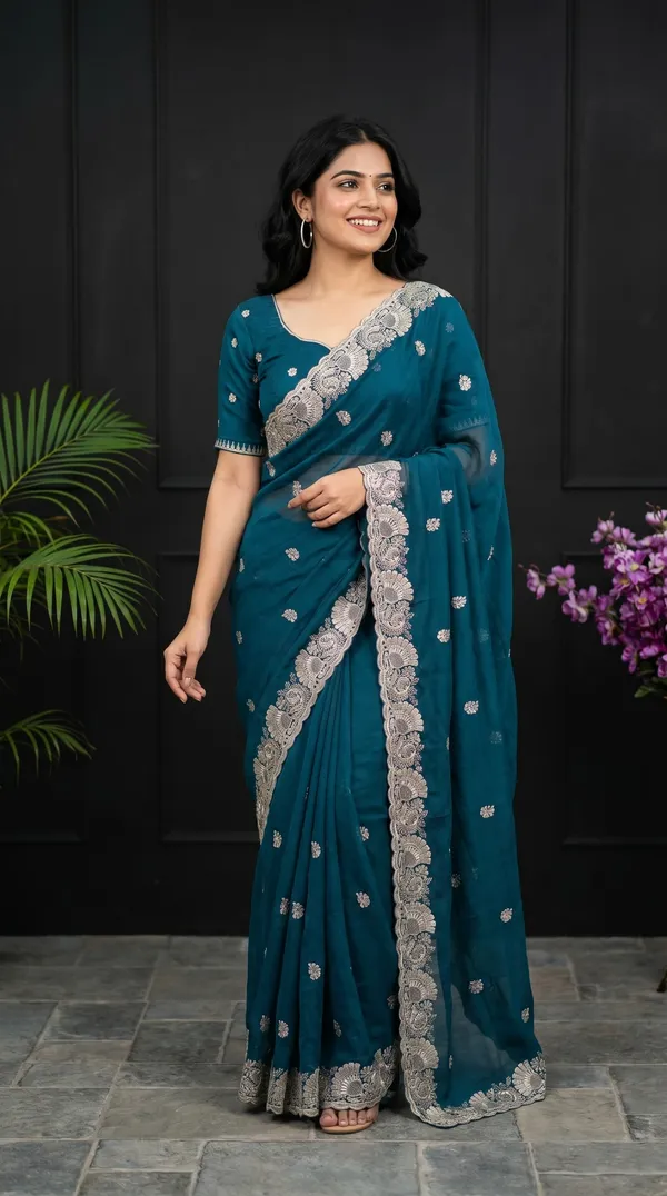 Teal_Blue_Cresh_Rangoli_Premium_Saree_For_Women