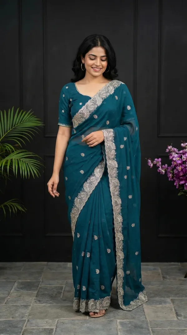 Teal_Blue_Cresh_Rangoli_Premium_Saree_For_Women
