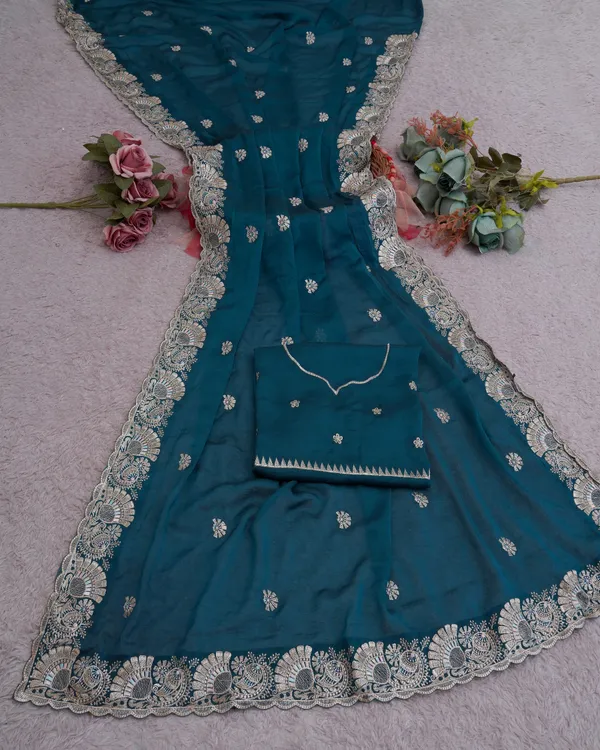 Teal_Blue_Cresh_Rangoli_Premium_Saree_For_Women