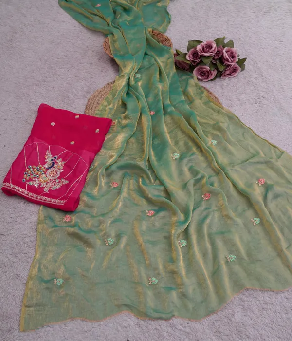 Mint_Green_Fandy_Chiffon_Satin_Premium_Saree_For_Women