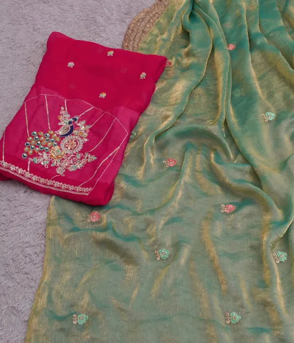 Mint_Green_Fandy_Chiffon_Satin_Premium_Saree_For_Women