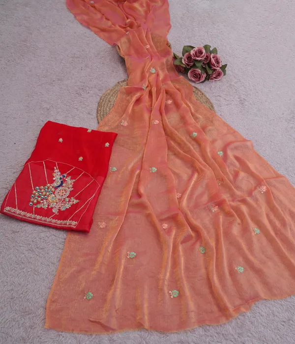Rust_Peach_Fandy_Chiffon_Satin_Premium_Saree_For_Women