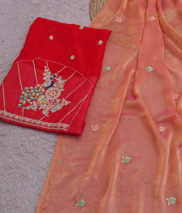 Rust_Peach_Fandy_Chiffon_Satin_Premium_Saree_For_Women