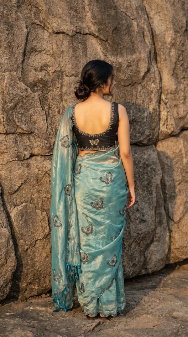 Aqua_Blue_Fandy_Satin_Premium_Saree_For_Women