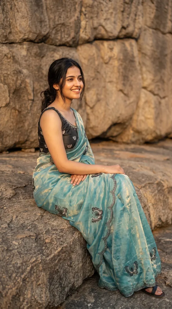 Aqua_Blue_Fandy_Satin_Premium_Saree_For_Women