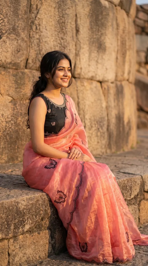 Coral_Pink_Fandy_Satin_Premium_Saree_For_Women
