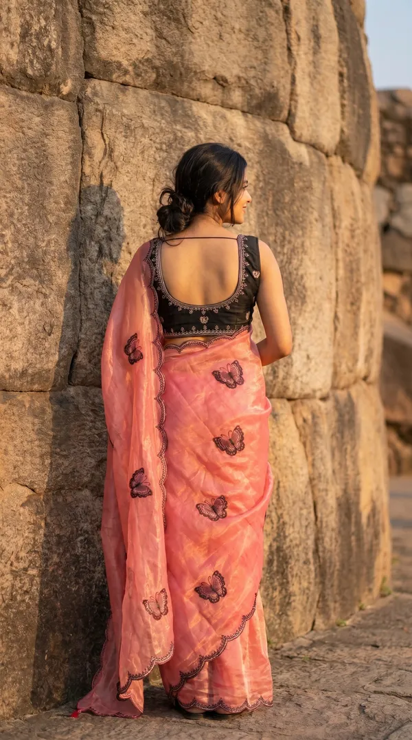 Coral_Pink_Fandy_Satin_Premium_Saree_For_Women