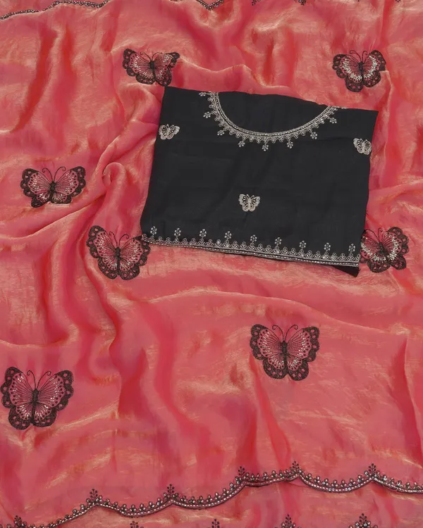 Coral_Pink_Fandy_Satin_Premium_Saree_For_Women