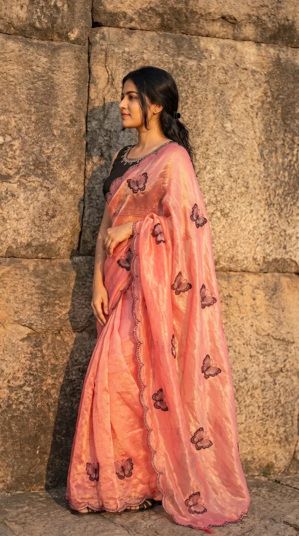 Coral_Pink_Fandy_Satin_Premium_Saree_For_Women