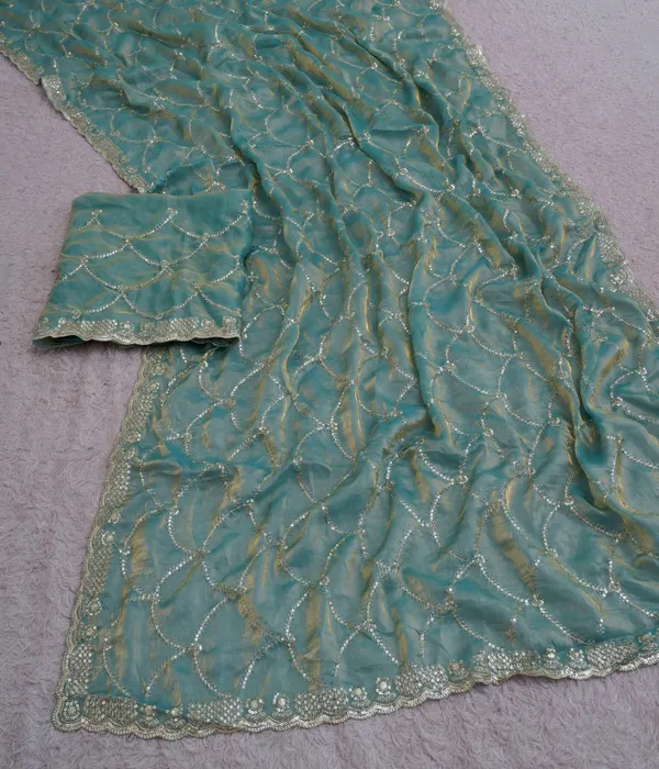 Mint_Green_Fandy_Satin_Premium_Saree_For_Women