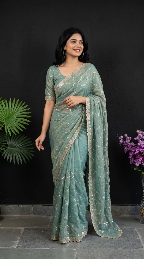 Mint_Green_Fandy_Satin_Premium_Saree_For_Women