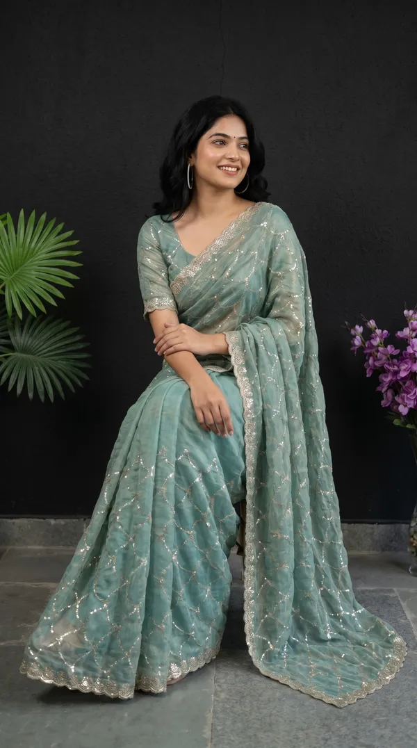 Mint_Green_Fandy_Satin_Premium_Saree_For_Women