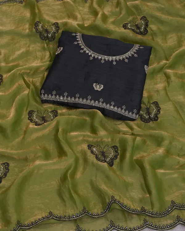 Olive_Green_Fandy_Satin_Premium_Saree_For_Women