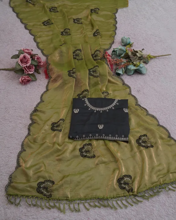 Olive_Green_Fandy_Satin_Premium_Saree_For_Women