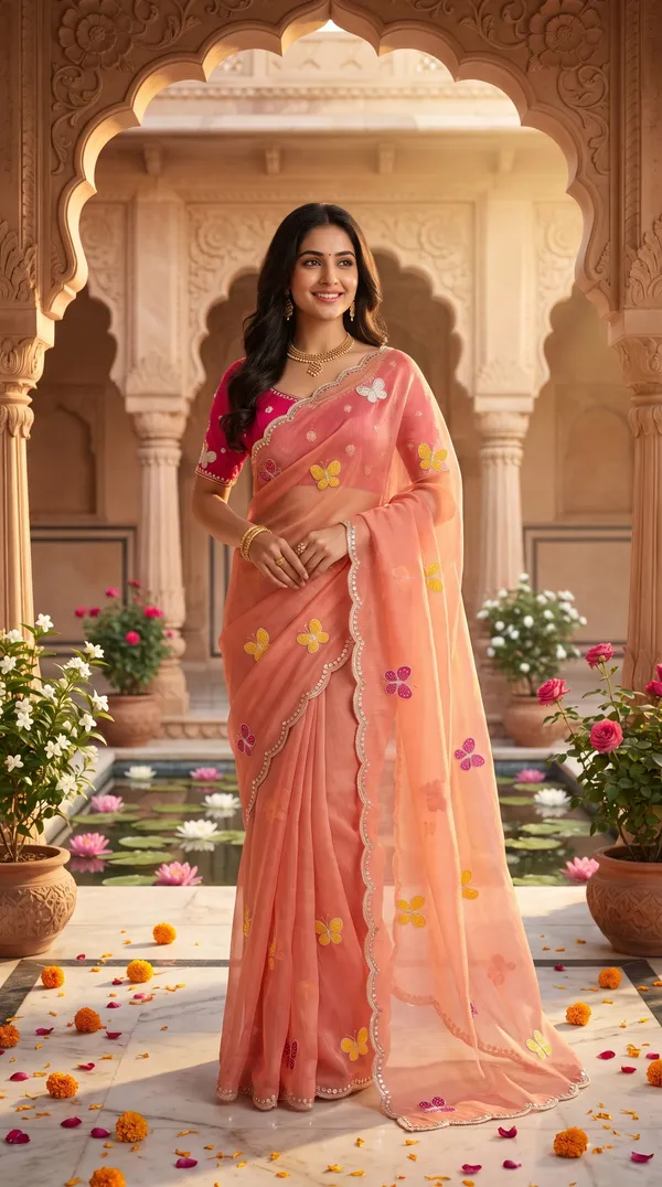 Peach_Fandy_Chiffon_Satin_Premium_Saree_For_Women