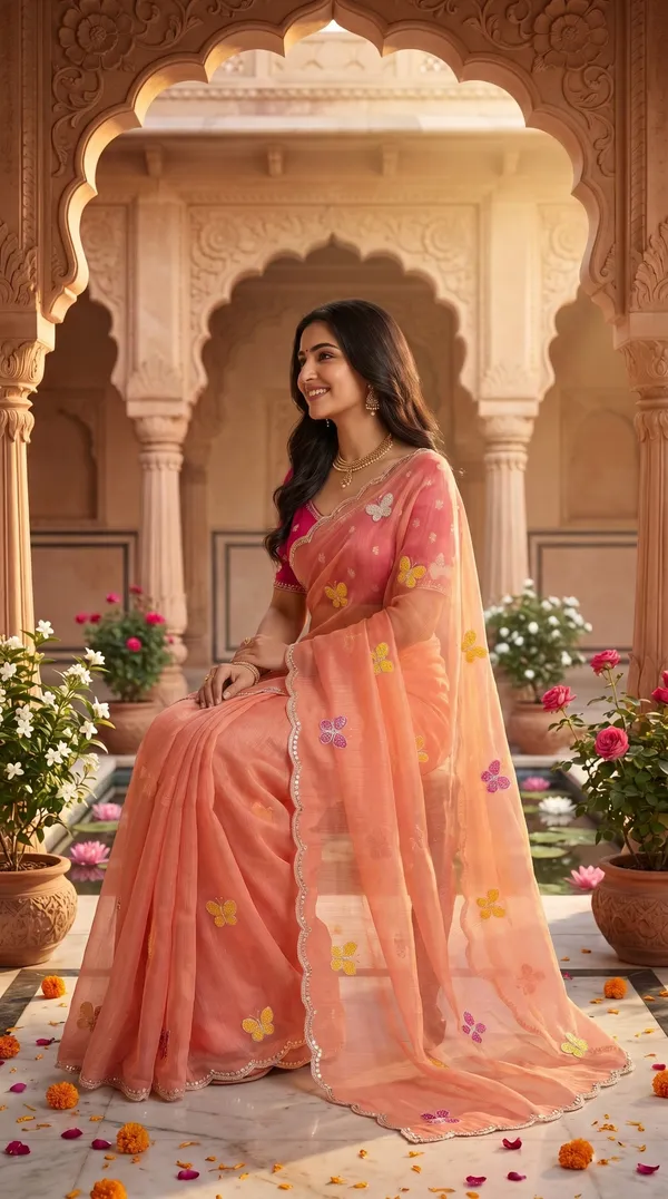 Peach_Fandy_Chiffon_Satin_Premium_Saree_For_Women
