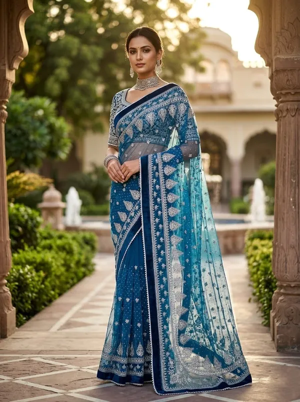 Blue_Heavy_Butterfly_Net_Premium_Saree_For_Women
