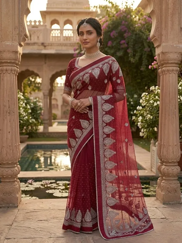 Red_Heavy_Butterfly_Net_Premium_Saree_For_Women