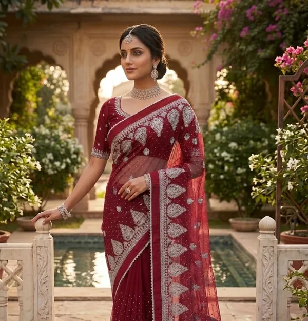 Red_Heavy_Butterfly_Net_Premium_Saree_For_Women