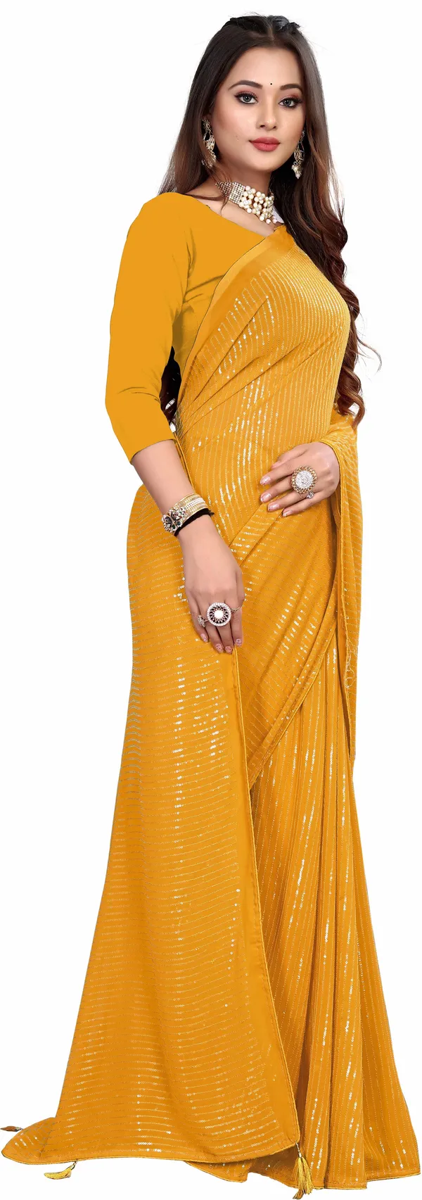 Yellow_Georgette_Premium_Saree_For_Women