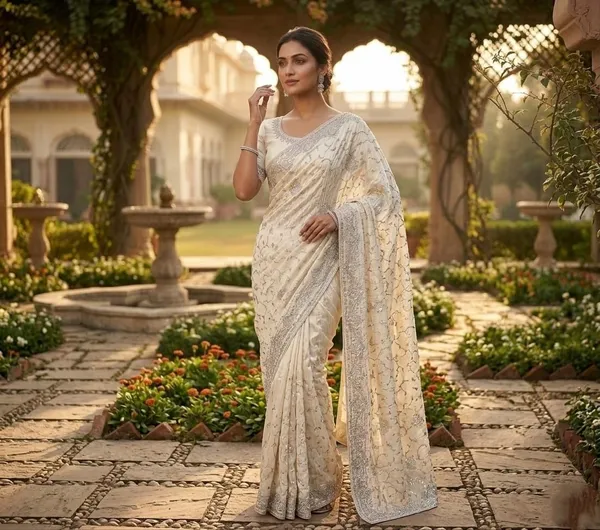 Cream_Gorgette_Premium_Saree_For_Women