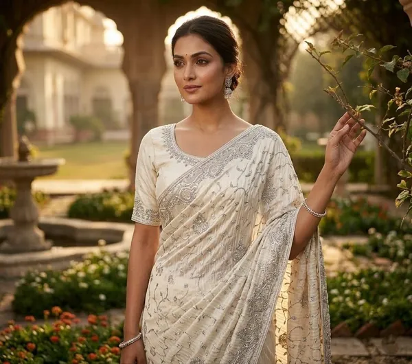 Cream_Gorgette_Premium_Saree_For_Women