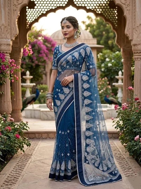 Blue_Georgette_Premium_Saree_For_Women