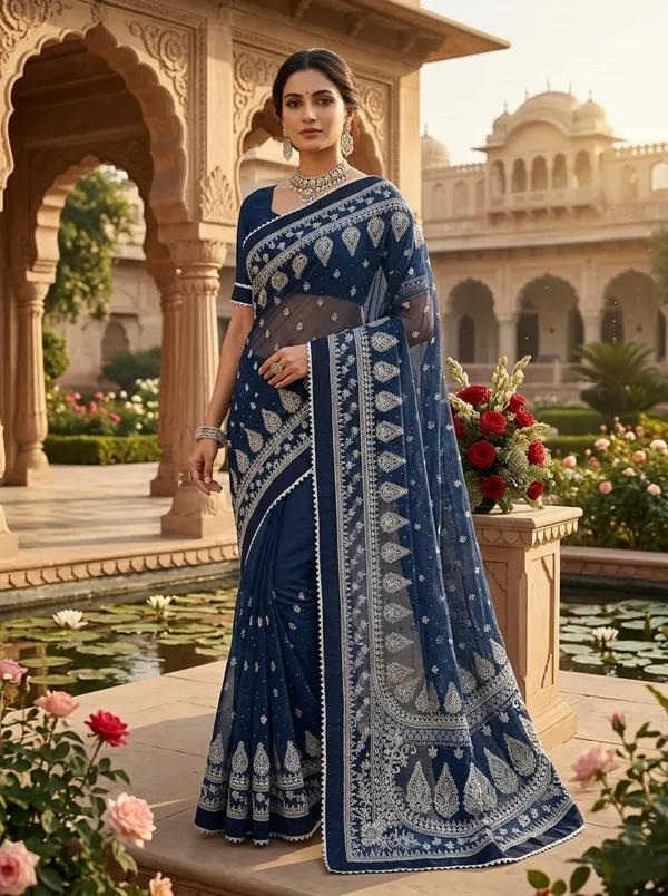 Blue_Georgette_Premium_Saree_For_Women