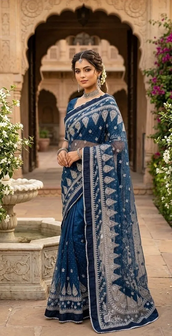 Blue_Georgette_Premium_Saree_For_Women