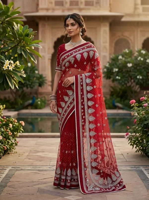 Red_Georgette_Premium_Saree_For_Women