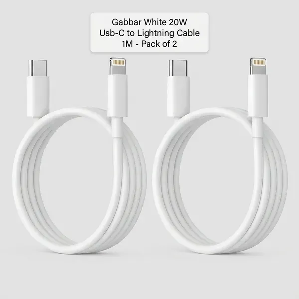 White_20w_Usb_C_To_Lightning_Cable_1m_For_Iphone_Pack_Of_2