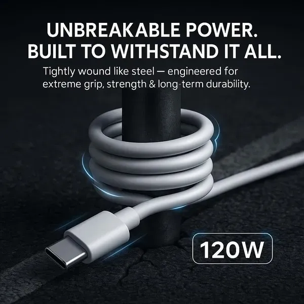White_120w_Hypercharge_Usb_To_Type_C_6a_Fast_Charging_Cable_Pack_Of_2