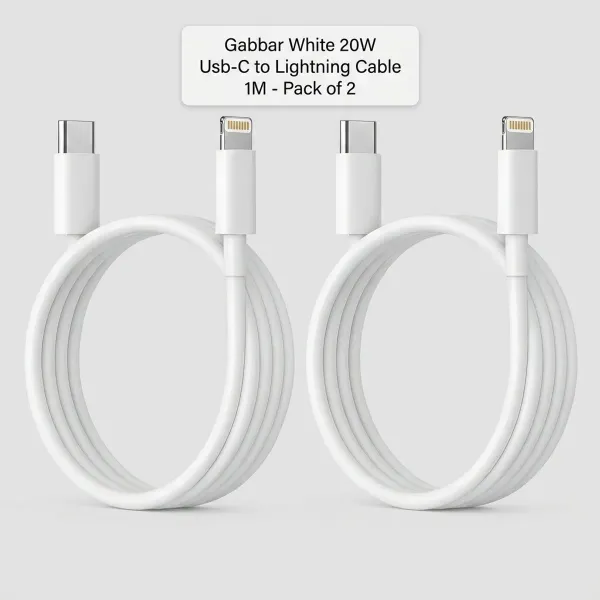 White_20w_Usb_C_To_Lightning_Cable_1m_For_Iphone_Pack_Of_2