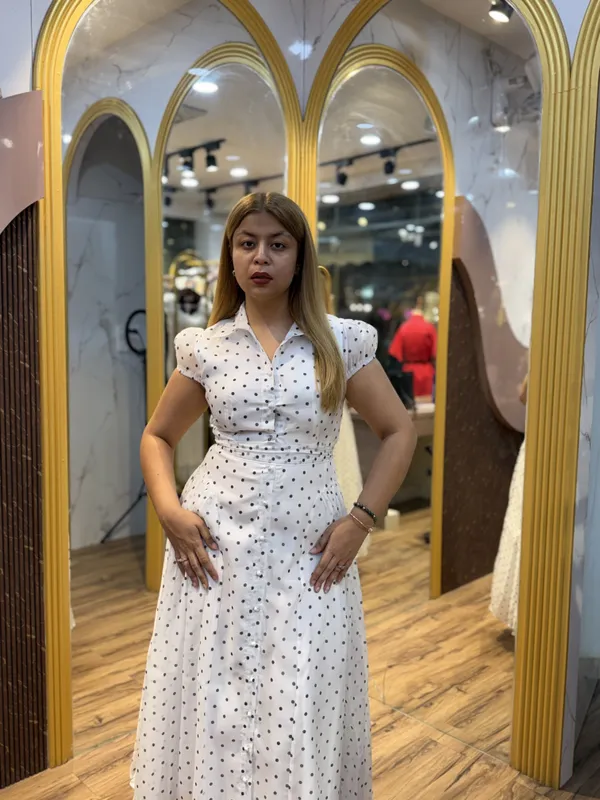 ZIANA_-_Polka_Dots_Organza_Side_Gather_Dress