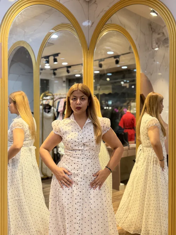 ZIANA_-_Polka_Dots_Organza_Side_Gather_Dress