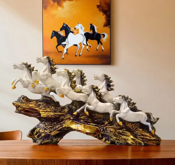 White_And_Gold_Polyresin_Seven_Running_Horses_Figurine_Base