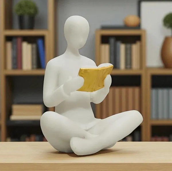 White_And_Gold_Polyresin_Minimalist_Reading_Figure_Decorative_Showpiece