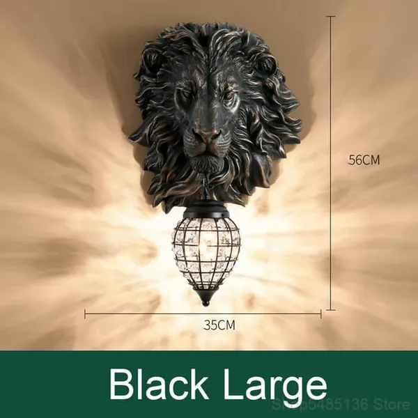 Gold_Resin_Lion_Head_Wall_Sconce_With_Crystal_Lamp_Shade