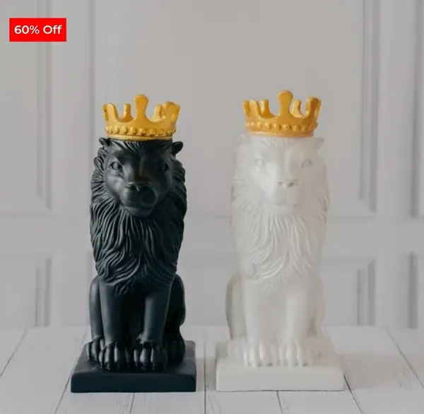 Black_And_White_Polyresin_Regal_Crowned_Lion_Figurine_Set_(Set_of_2)